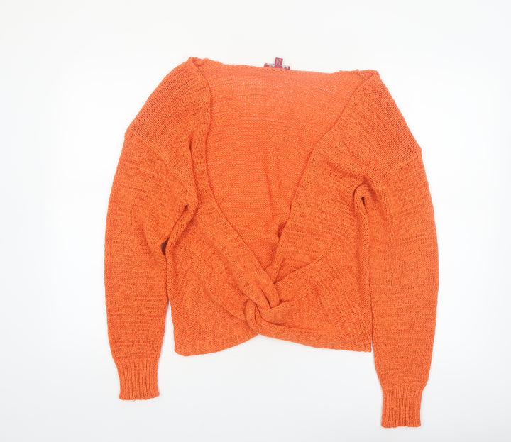 Joe Browns Women’s Orange V-Neck Twist Front Knit Jumper Size 12