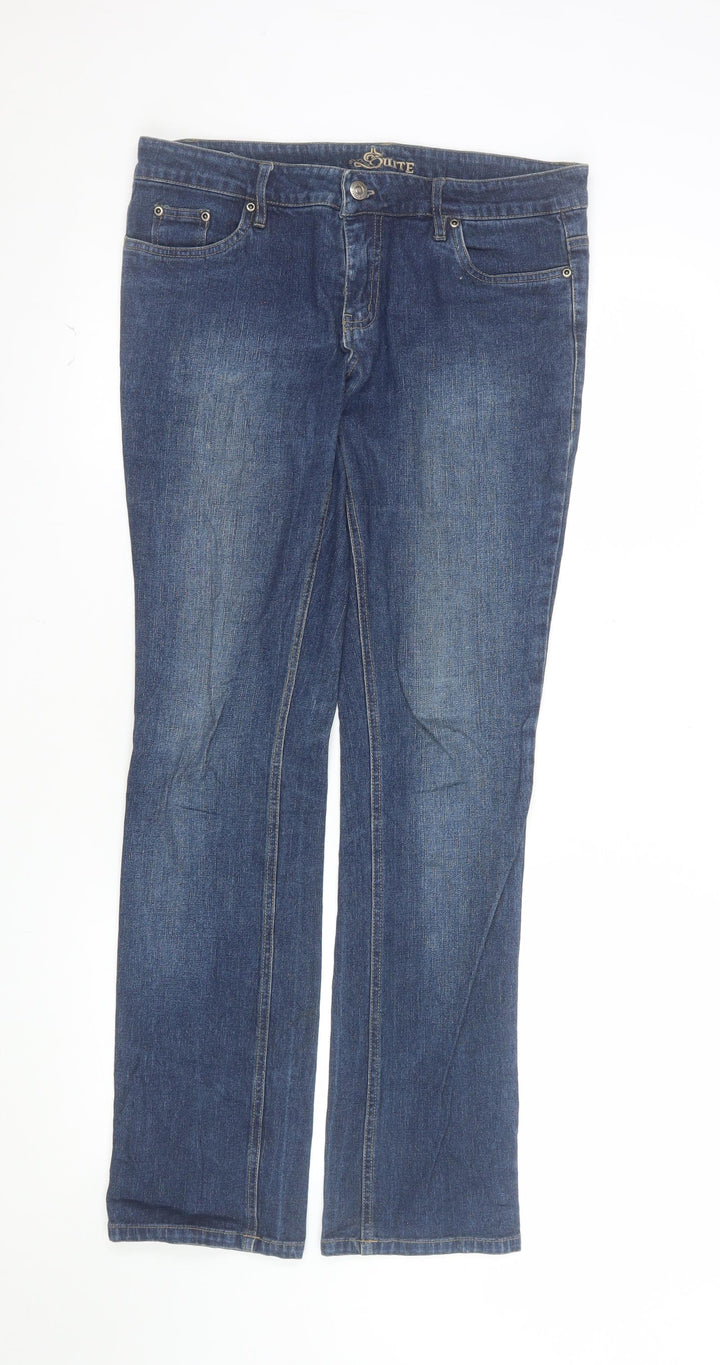 Suite Womens Blue Straight Mid Rise Stretch Jeans Size 10