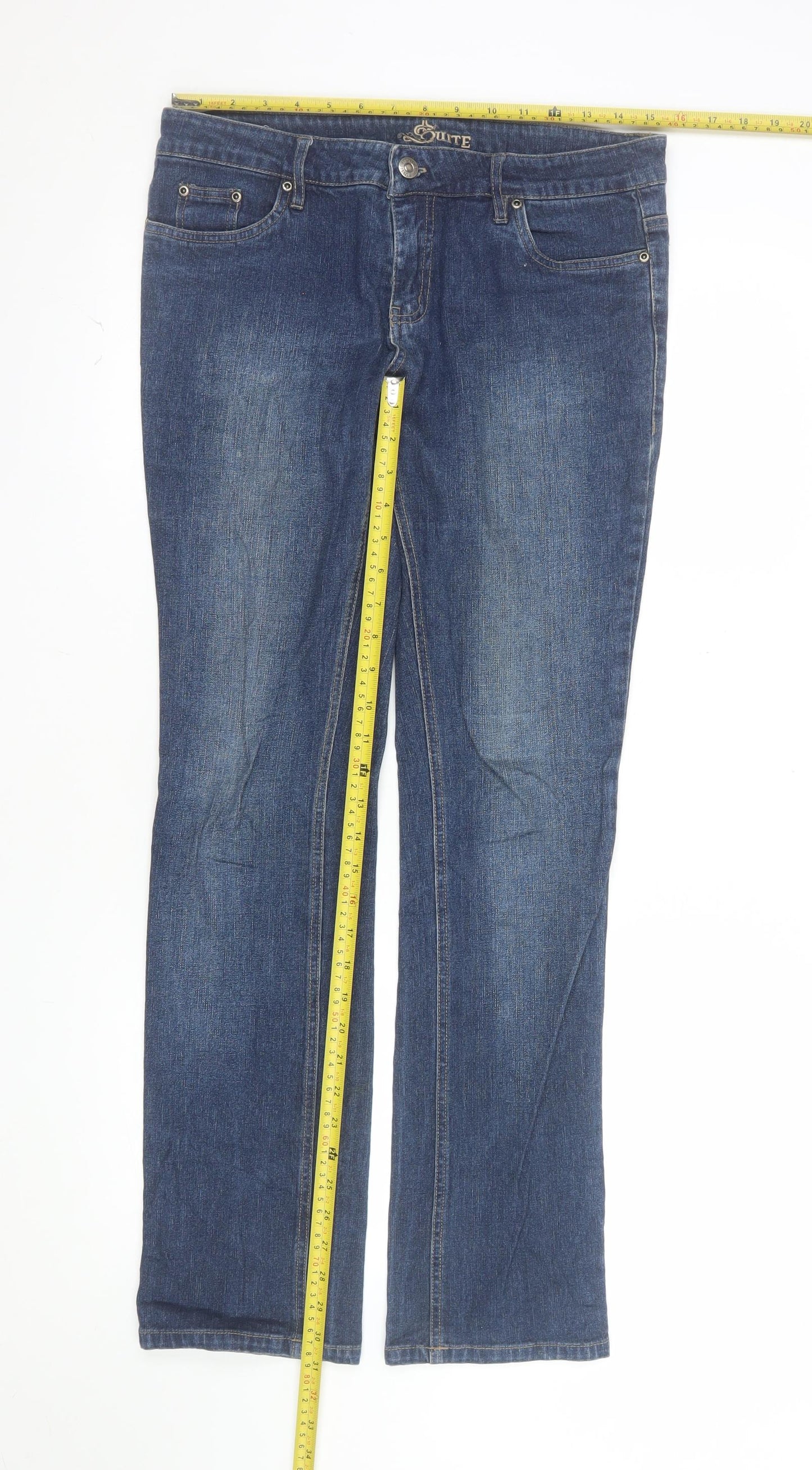 Suite Womens Blue Straight Mid Rise Stretch Jeans Size 10