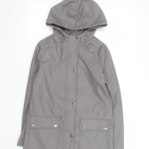 New Look Women’s Grey Waterproof Hooded Rain Coat Jacket Size 6