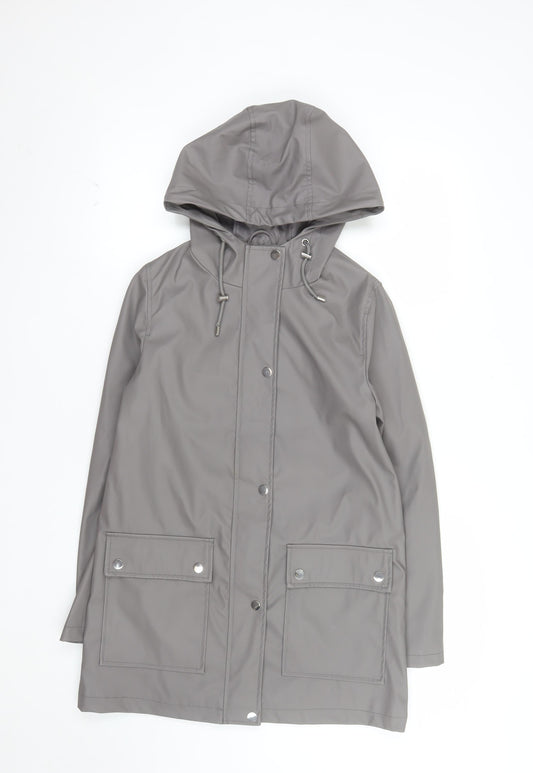 New Look Women’s Grey Waterproof Hooded Rain Coat Jacket Size 6
