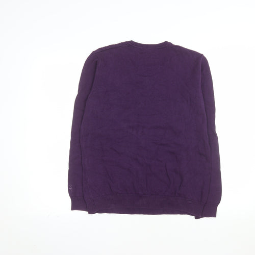 Tulchan Womens Purple Cotton Cable-Knit V-Neck Jumper Size L