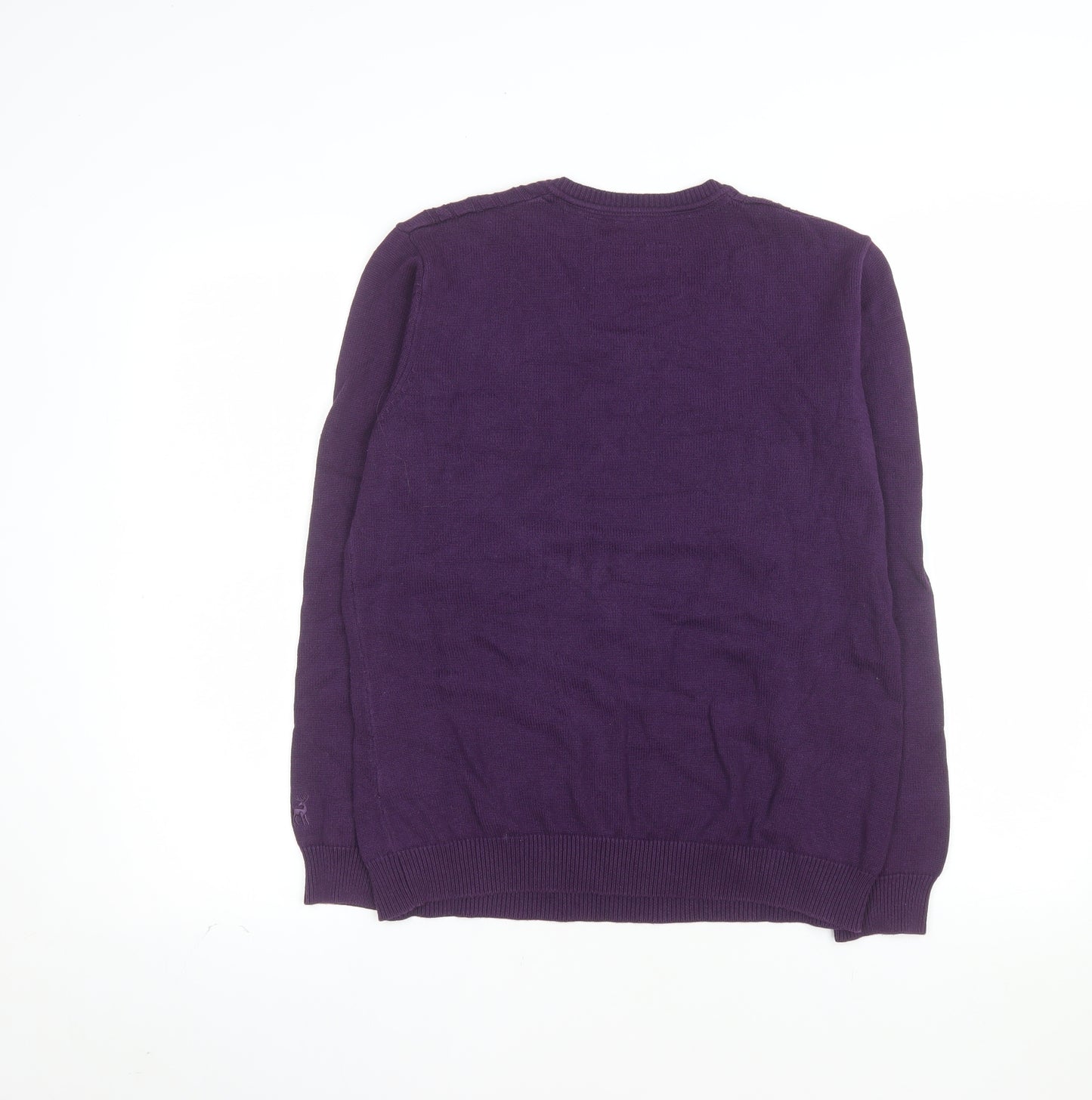 Tulchan Womens Purple Cotton Cable-Knit V-Neck Jumper Size L