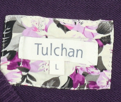 Tulchan Womens Purple Cotton Cable-Knit V-Neck Jumper Size L