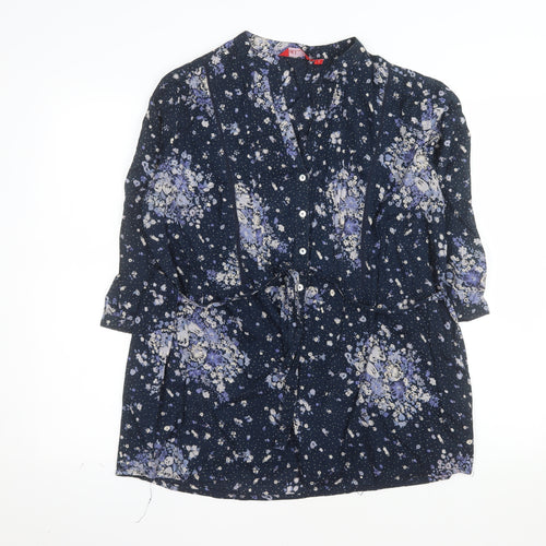 A Little Larger Women's Blue Floral Cotton Tunic Blouse Size 16 Plus