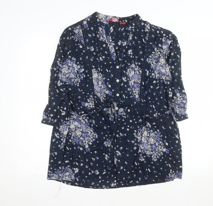 A Little Larger Women's Blue Floral Cotton Tunic Blouse Size 16 Plus