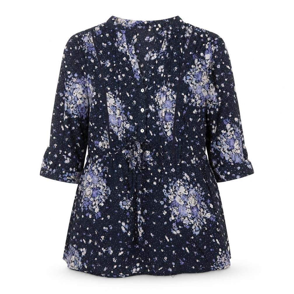 A Little Larger Women's Blue Floral Cotton Tunic Blouse Size 16 Plus