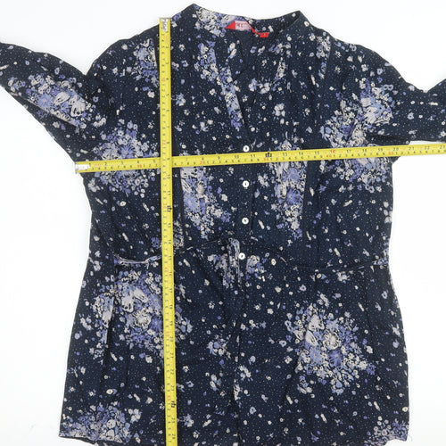 A Little Larger Women's Blue Floral Cotton Tunic Blouse Size 16 Plus