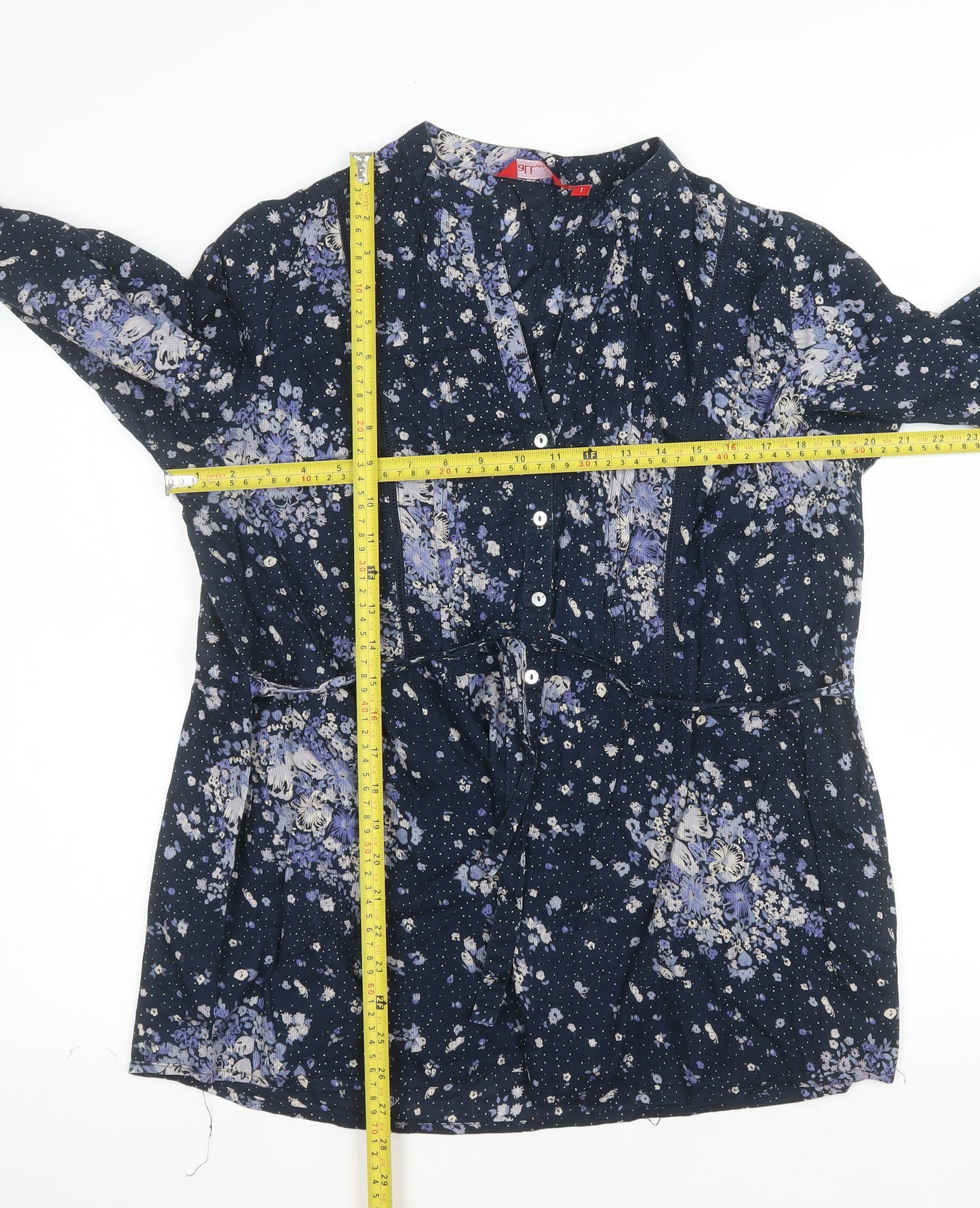 A Little Larger Women's Blue Floral Cotton Tunic Blouse Size 16 Plus