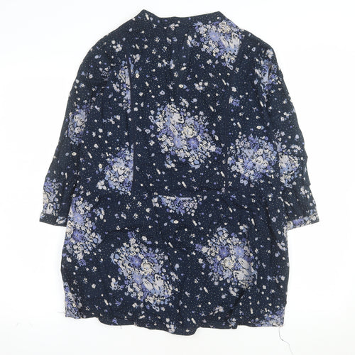 A Little Larger Women's Blue Floral Cotton Tunic Blouse Size 16 Plus