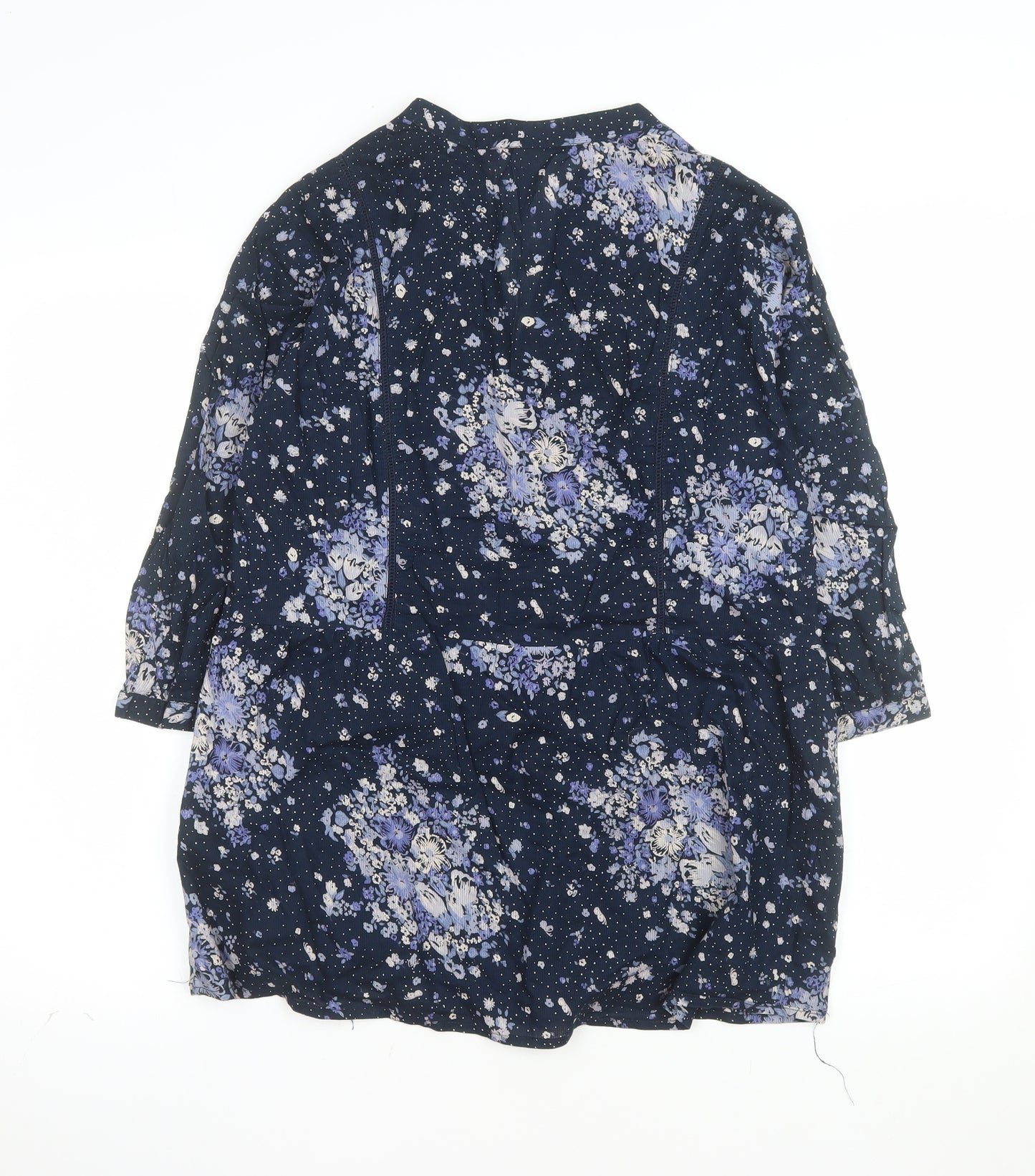 A Little Larger Women's Blue Floral Cotton Tunic Blouse Size 16 Plus