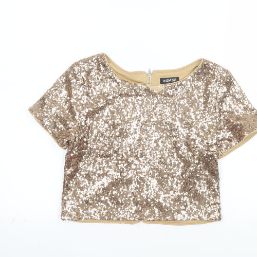 Out of Gas Women's Gold Sequin Cropped Blouse Size 10