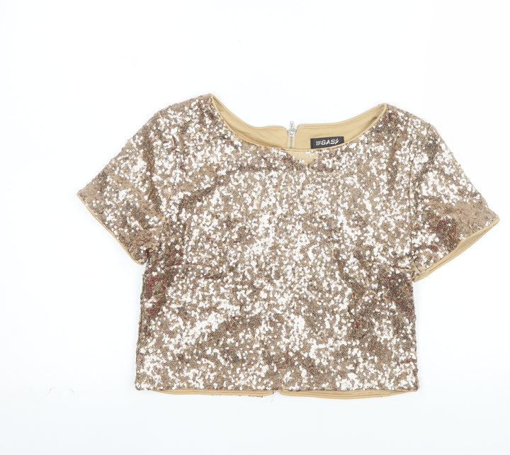 Out of Gas Women's Gold Sequin Cropped Blouse Size 10