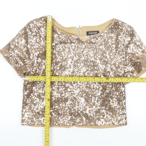 Out of Gas Women's Gold Sequin Cropped Blouse Size 10