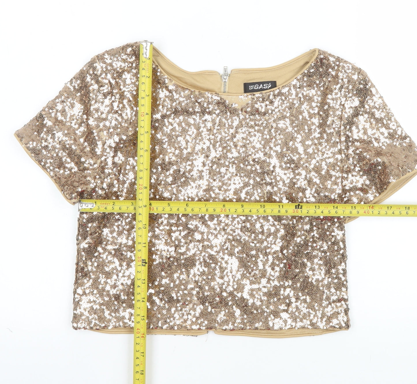 Out of Gas Women's Gold Sequin Cropped Blouse Size 10