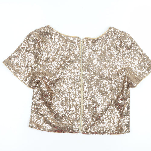 Out of Gas Women's Gold Sequin Cropped Blouse Size 10
