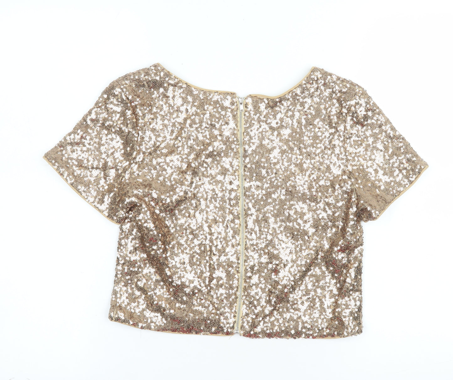 Out of Gas Women's Gold Sequin Cropped Blouse Size 10