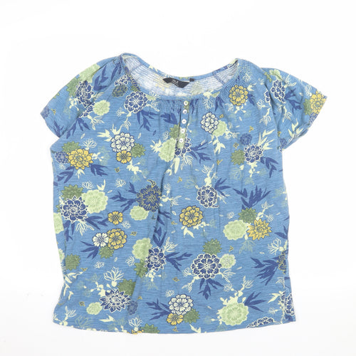 Isle Essentials Women's Blue Floral Cotton Short Sleeve T-Shirt Size 18-20