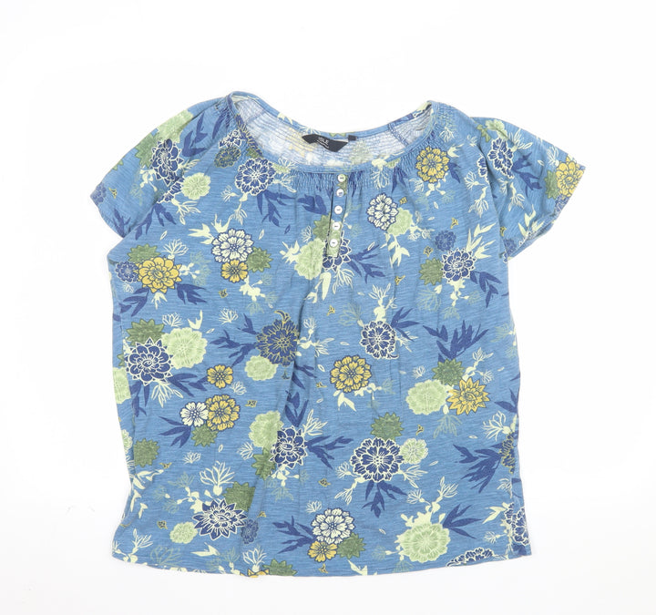 Isle Essentials Women's Blue Floral Cotton Short Sleeve T-Shirt Size 18-20