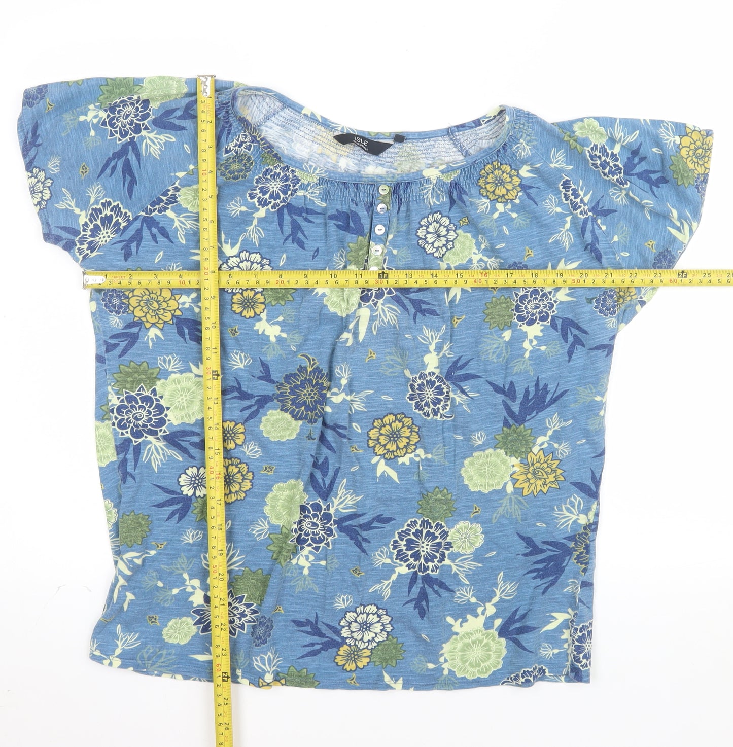 Isle Essentials Women's Blue Floral Cotton Short Sleeve T-Shirt Size 18-20