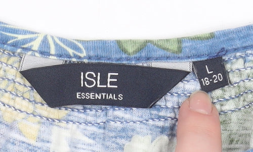 Isle Essentials Women's Blue Floral Cotton Short Sleeve T-Shirt Size 18-20