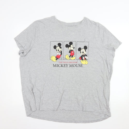 Primark Women’s Grey Mickey Mouse Graphic T-Shirt 2XL Cotton Blend Short Sleeve