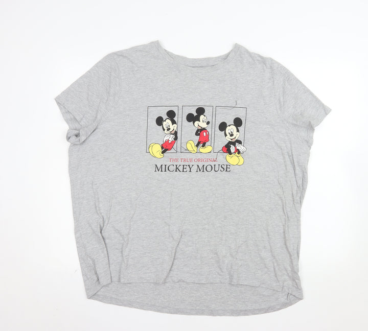 Primark Women’s Grey Mickey Mouse Graphic T-Shirt 2XL Cotton Blend Short Sleeve