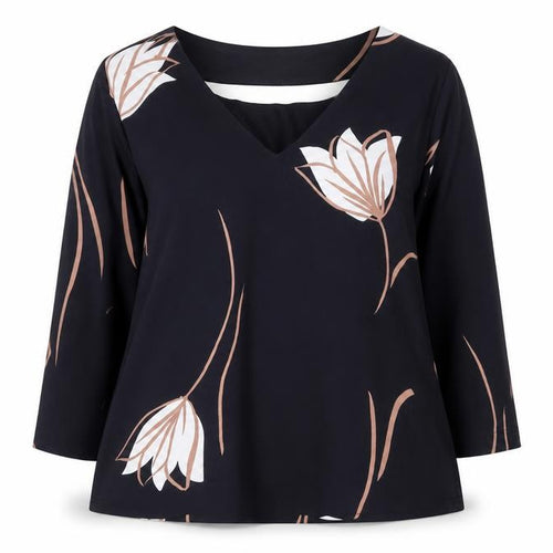 Phase Eight Women's Blue Floral V-Neck Long Sleeve Tunic Blouse Size 10