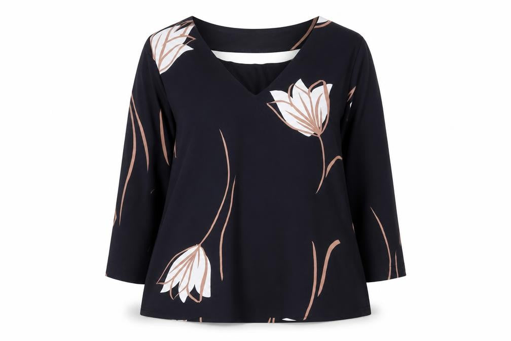 Phase Eight Women's Blue Floral V-Neck Long Sleeve Tunic Blouse Size 10