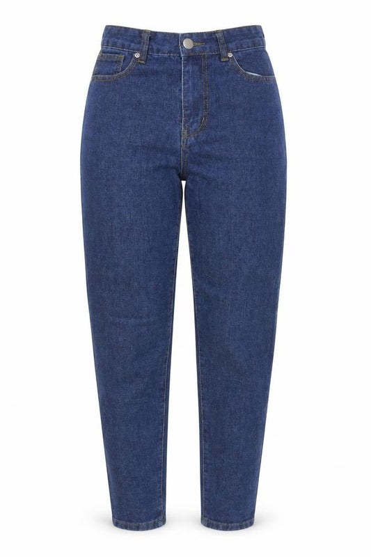Front view of I Saw It First Women Blue, size 8, High Rise Mom Jeans