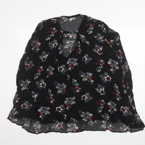 Free People Women's Black Floral Bohemian Long Sleeve Blouse Size S