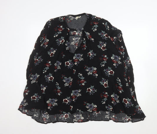 Free People Women's Black Floral Bohemian Long Sleeve Blouse Size S