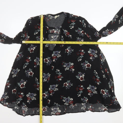 Free People Women's Black Floral Bohemian Long Sleeve Blouse Size S