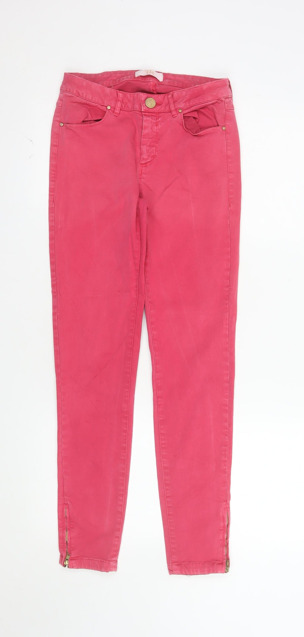 Zara Basic Women Pink Skinny Jeans Size 10 Ankle Zip Cotton Blend