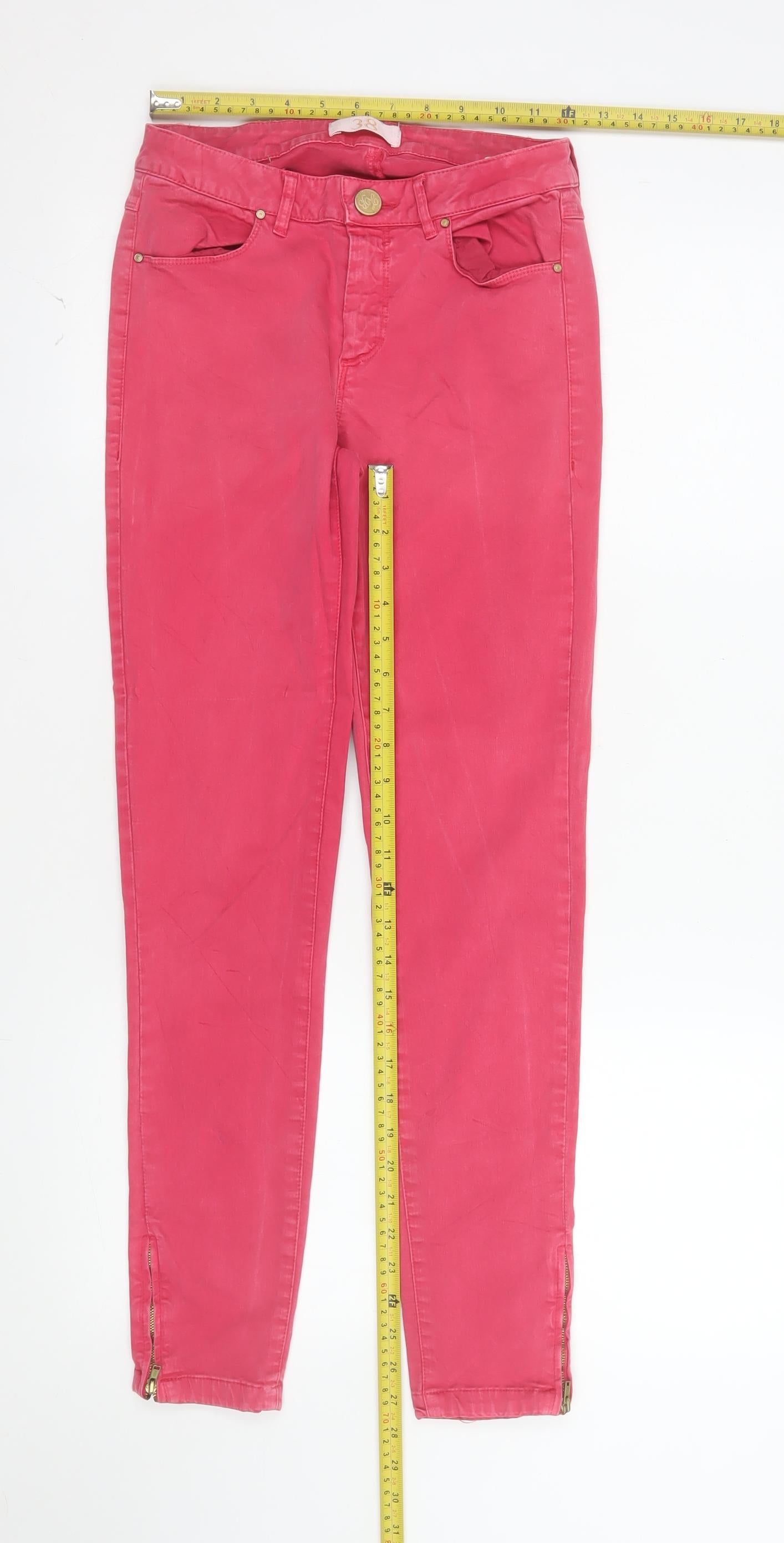 Zara Basic Women Pink Skinny Jeans Size 10 Ankle Zip Cotton Blend