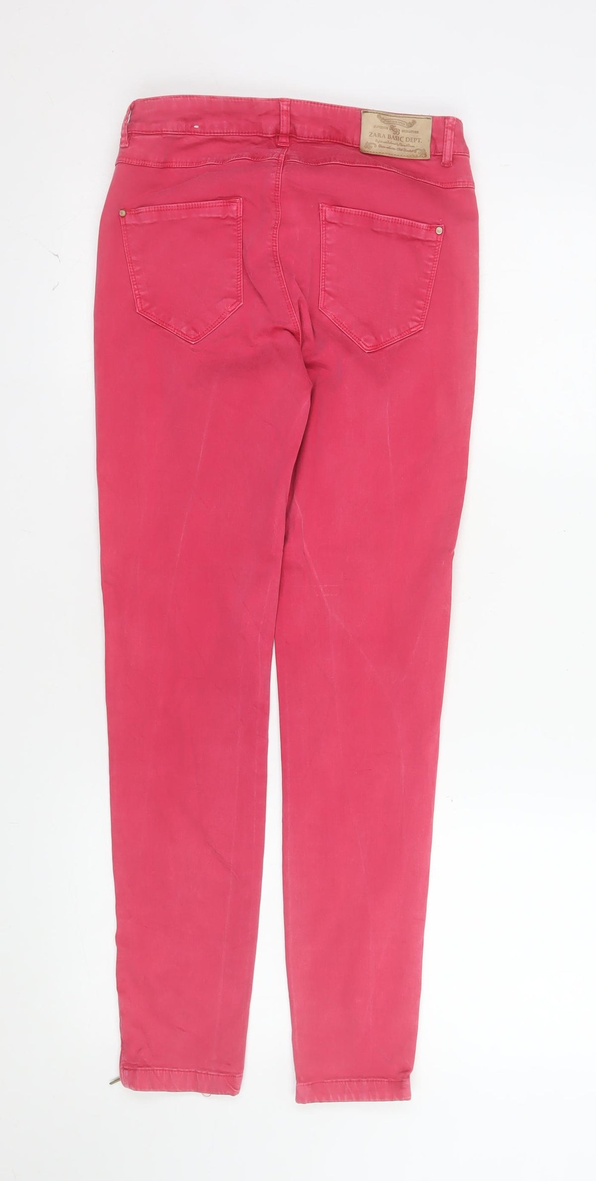 Zara Basic Women Pink Skinny Jeans Size 10 Ankle Zip Cotton Blend