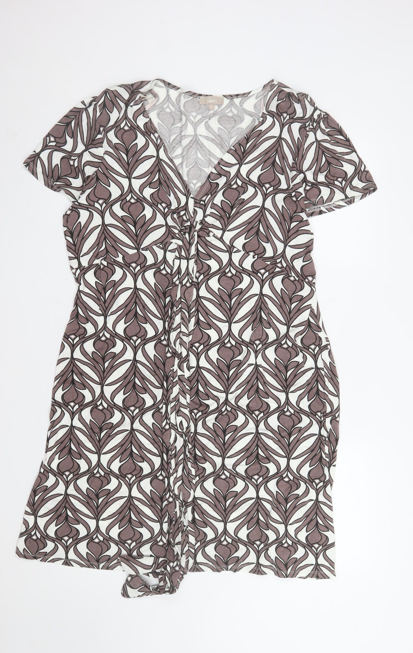 Soon Women Brown Geometric Knee Length Wrap Dress Size 20