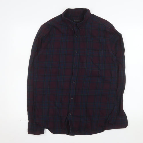 River Island Men's Multicoloured Plaid Cotton Long Sleeve Shirt M