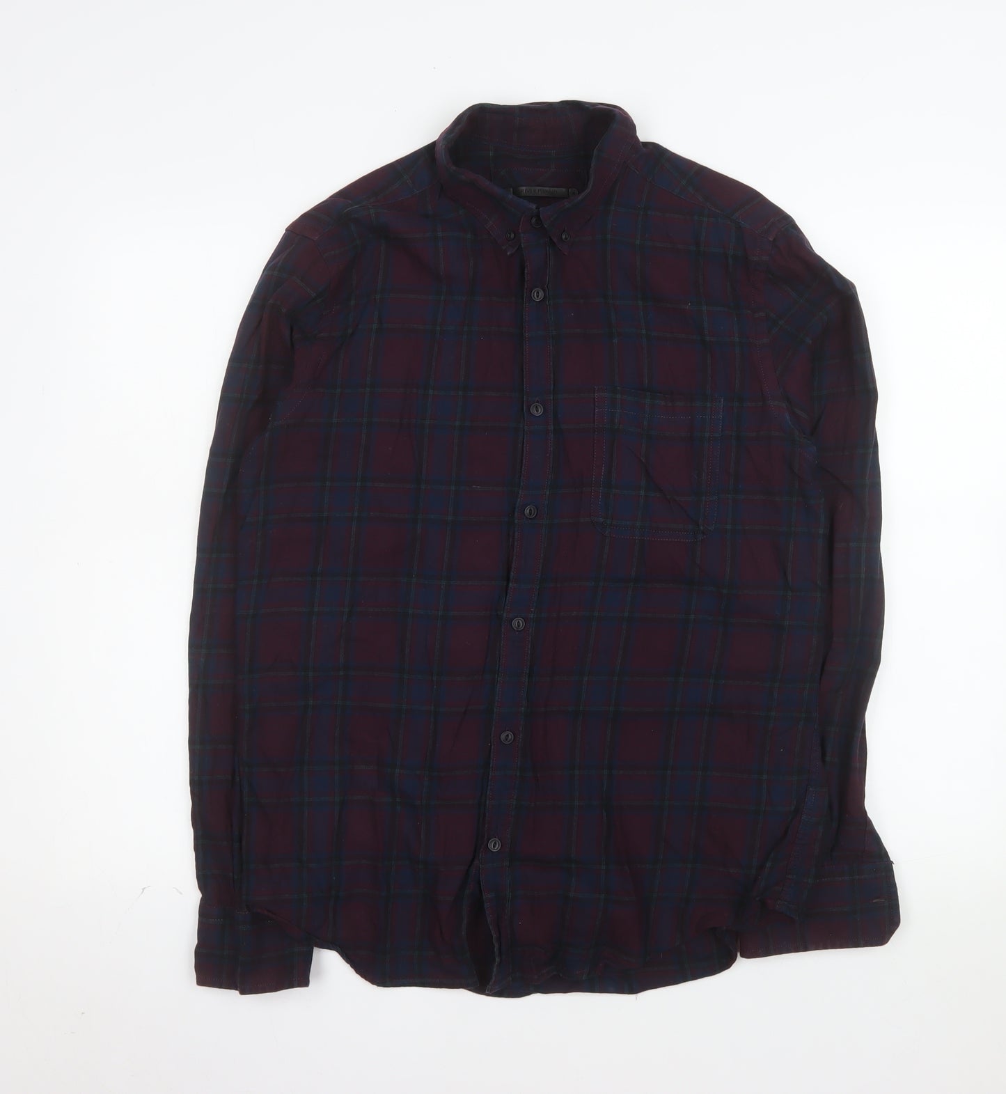 River Island Men's Multicoloured Plaid Cotton Long Sleeve Shirt M