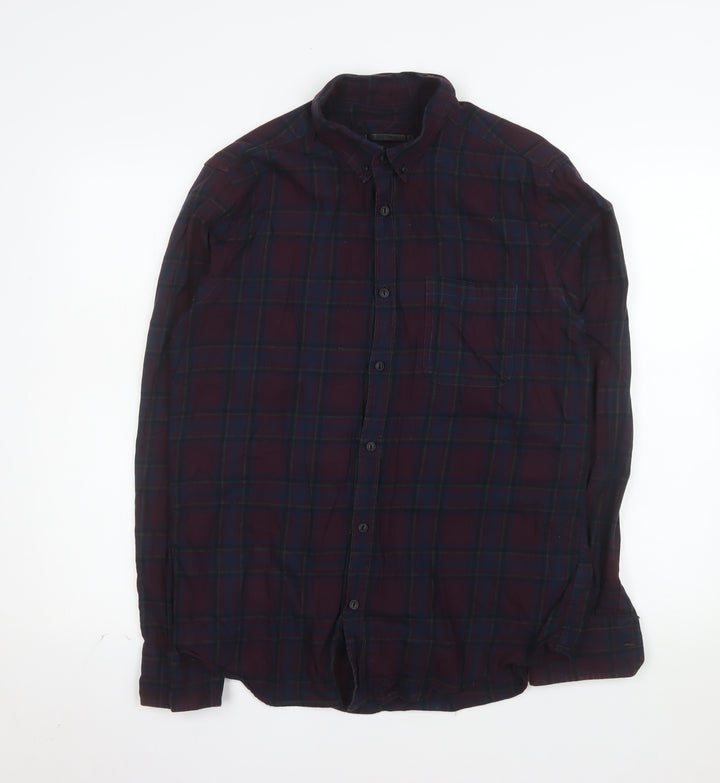 River Island Men's Multicoloured Plaid Cotton Long Sleeve Shirt M
