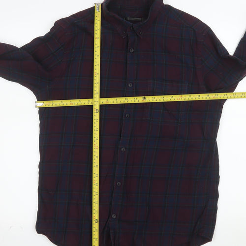 River Island Men's Multicoloured Plaid Cotton Long Sleeve Shirt M