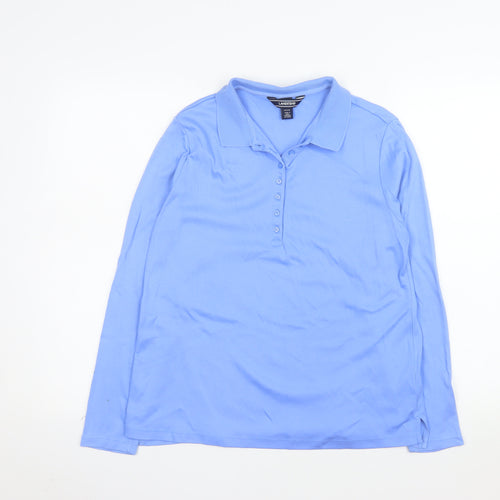 Lands' End Women's Blue Cotton Long Sleeve Petite Polo Shirt M
