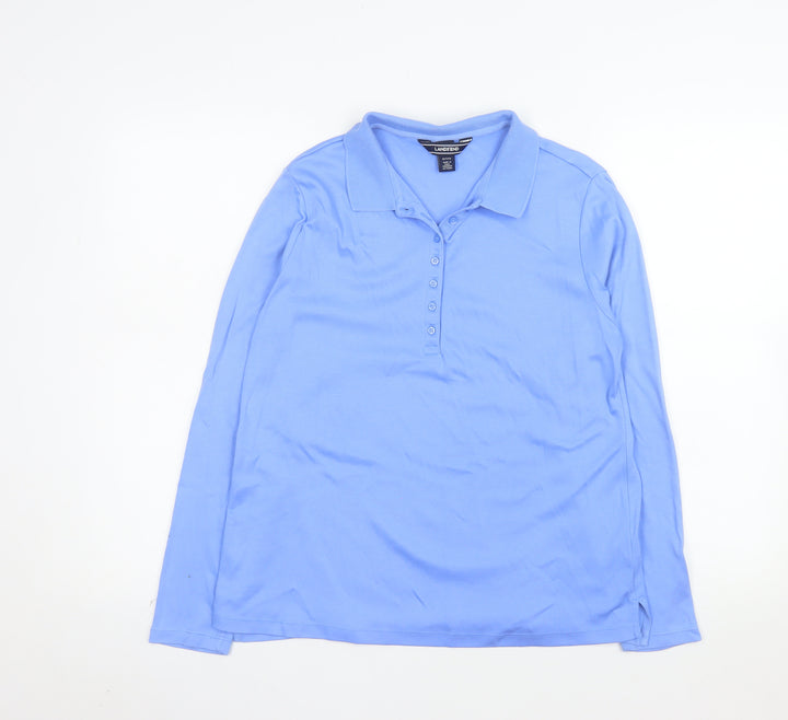 Lands' End Women's Blue Cotton Long Sleeve Petite Polo Shirt M