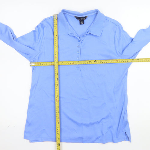 Lands' End Women's Blue Cotton Long Sleeve Petite Polo Shirt M