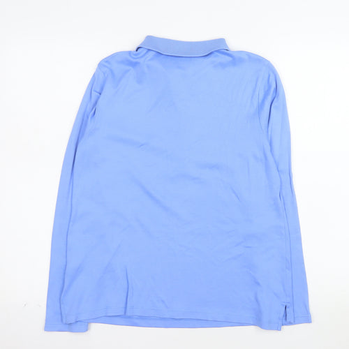 Lands' End Women's Blue Cotton Long Sleeve Petite Polo Shirt M