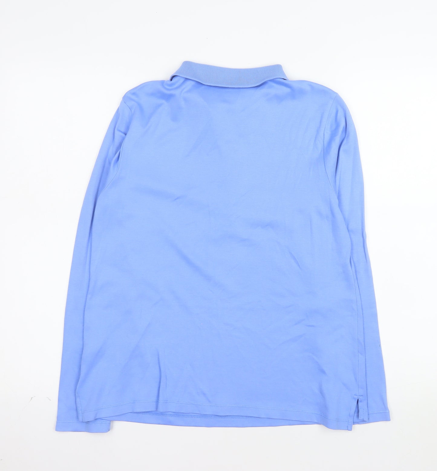 Lands' End Women's Blue Cotton Long Sleeve Petite Polo Shirt M