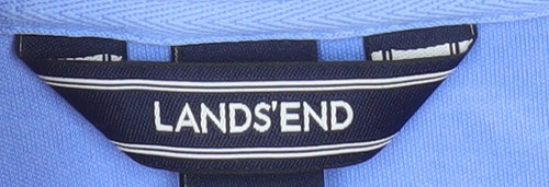 Lands' End Women's Blue Cotton Long Sleeve Petite Polo Shirt M