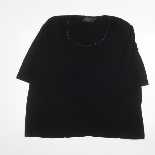 Ann Harvey Women Black Size 16 Beaded Scoop Neck 3/4 Sleeve Blouse