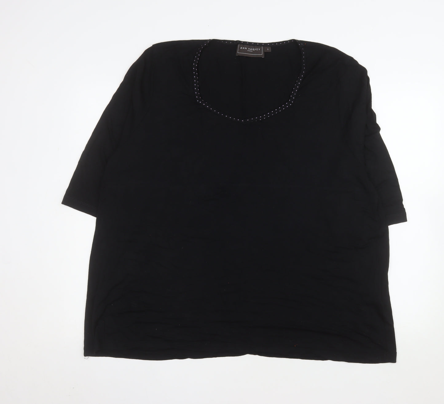 Ann Harvey Women Black Size 16 Beaded Scoop Neck 3/4 Sleeve Blouse