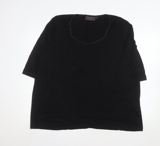 Ann Harvey Women Black Size 16 Beaded Scoop Neck 3/4 Sleeve Blouse